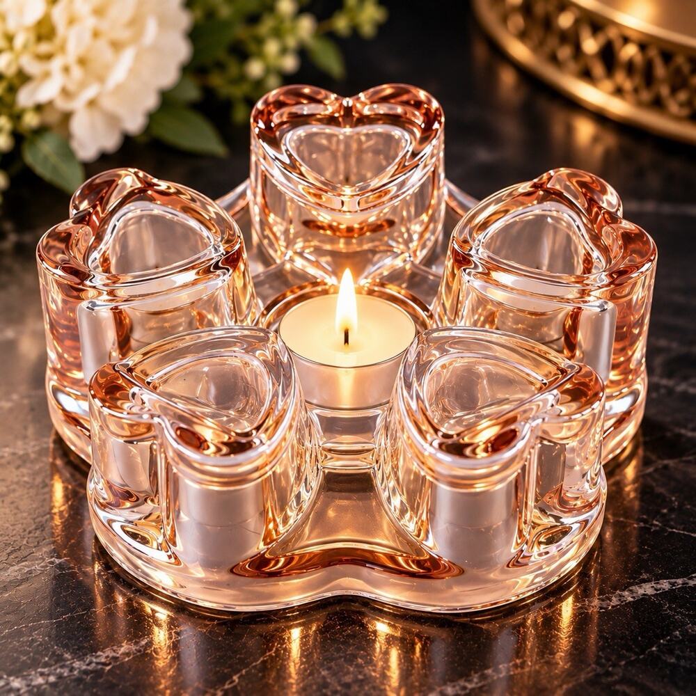 Rare Pink Glass Hearts Trivet Buffet Warmer Tealight Candle Holder Vintage